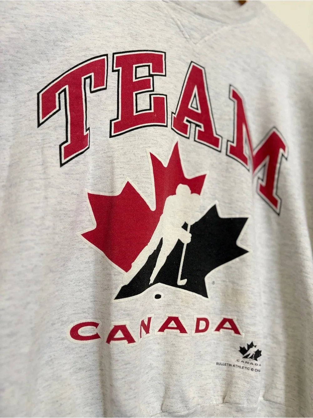 Vintage 90s Bulletin Athletic Team Canada Hockey Crewneck Sweatshirt Large Grey - Picture 2 of 13